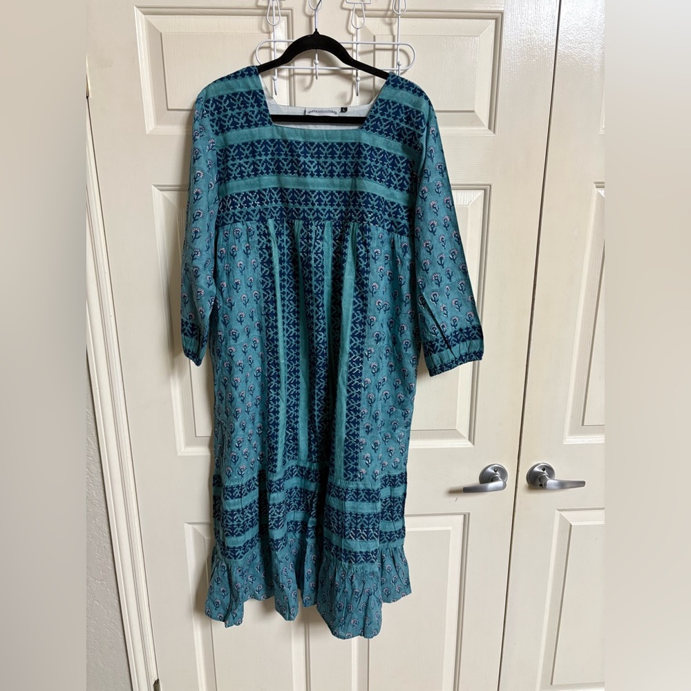 NWOT Haperson Hill 100% Cotton Handmade 3/4 sleeve Midi Dress boho Gypsy